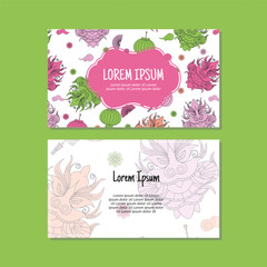 Business card template, Chinese New Year seamless pattern vector design. Double-sided creative business card template. Landscape orientation. Vector illustration.