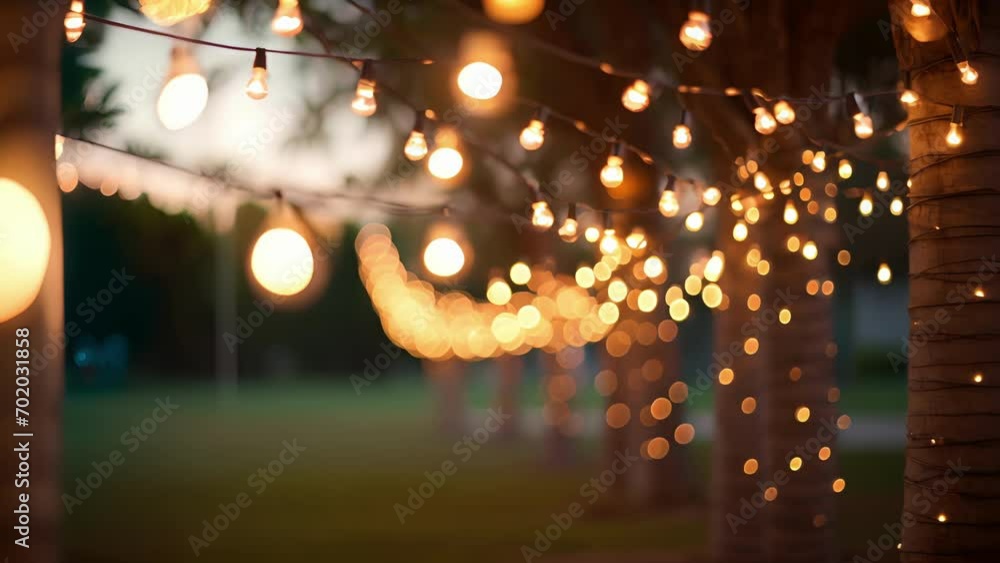 Poster twinkling string lights are strung up around the perimeter of the bonfire, adding a touch of whimsy 