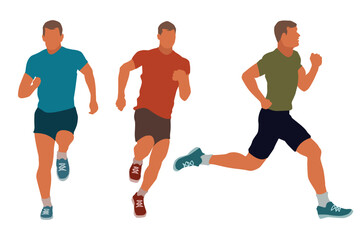 Running people, vector runners, group of isolated on white background.