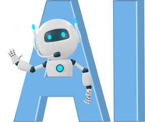 Chat robot on word AI. Artificial intelligence smart robot technology. 3D PNG rendering.	

