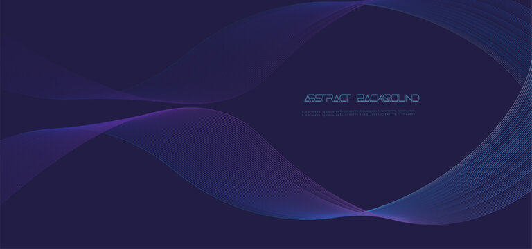 Futuristic technology concept. Dark abstract background with glowing wave. Shiny moving lines design element. Modern purple blue gradient flowing wave lines.