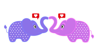 elephants valentines day love cartoon style illustration isolated on white background