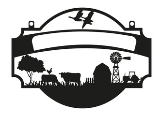 Fototapeta premium farm ranch billboard entrance concept sign silhouette illustration isolated on white background