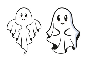Ghost mascot cartoon cute character vector illustration isolated on white background