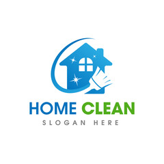 House Cleaning Service Business Logo. Home clean logo with broom sweep symbol icon design