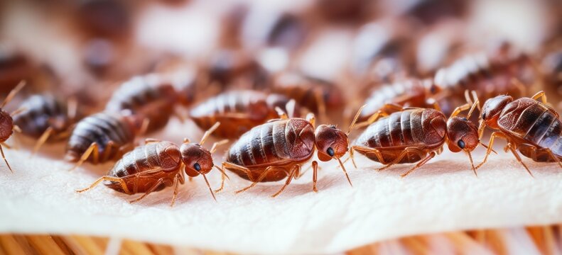 Unsettling image of bedbugs gathered on a bed, showcasing the severity of an infestation