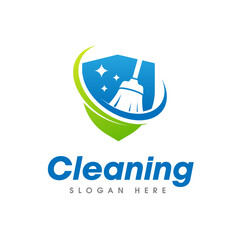House Cleaning Service Logo. Broom isolated on shield shape