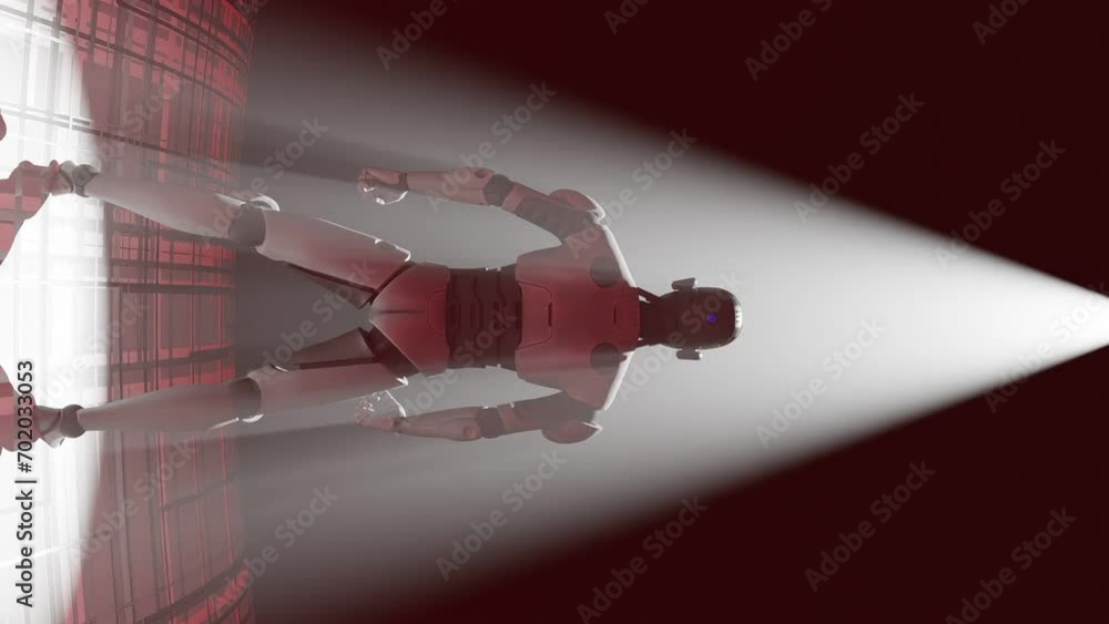 Aufkleber artificial. intelligence taking over concept, robot cyber humanoid under a beam of light looking at 