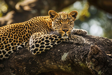 The elusive beauty of a leopard lounging on a tree branch