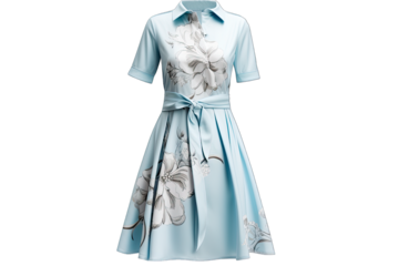 Light Blue Woman House dress With Big Floral Pattern On Transparent Background