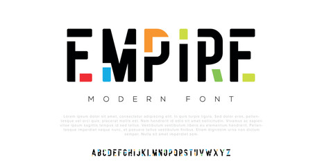 Empire Modern minimal font for personal and business use. Capital sport alphabets and game fonts. Creative letter in white color.