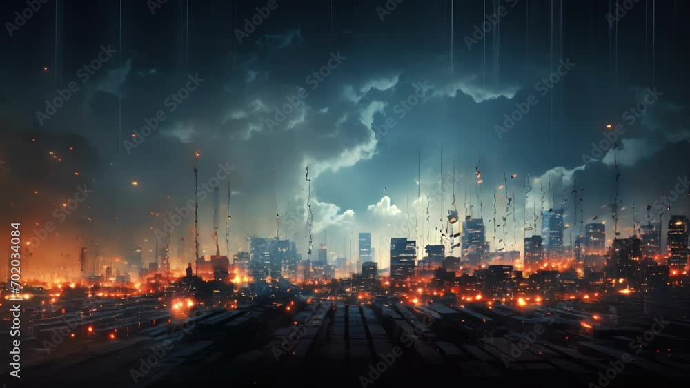 Aufkleber an unsettling digital representation of a world ravaged by the consequences of unchecked ai growth. 