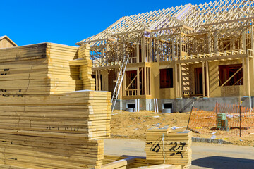 Wooden construction material is available for use on construction site