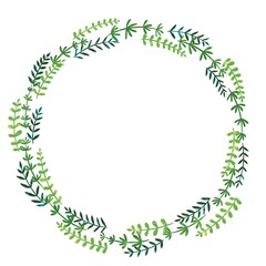 Abstract green plants wreath watercolor illustration for decoration on organic life style and nature concept.