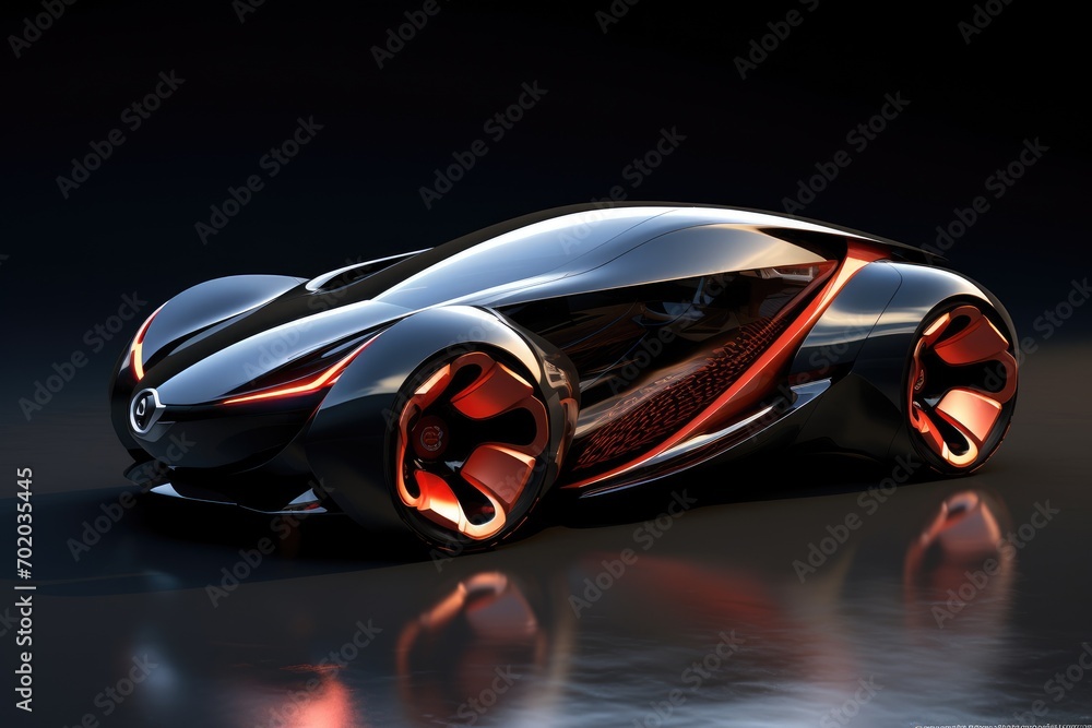 Poster 3D rendering of a brand-less generic concept car in studio environment, Car design using digital tablet, AI Generated