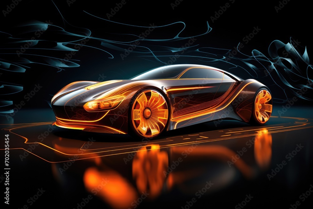 Aufkleber 3d rendering of a brand-less generic concept car in studio environment, car design using digital tab