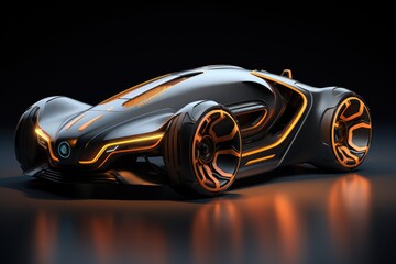 Naklejka premium 3D rendering of a brand-less generic concept car in studio environment, Car design using digital tablet, AI Generated