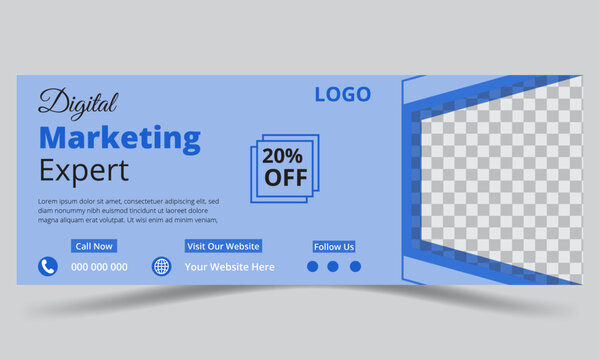 online digital marketing social media business cover design with photo place modern layout and background. - Powered by Adobe