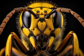 Close up of the head of a Wasp Vespula vulgaris, Close-up of a Wasp Vespula vulgaris, AI Generated