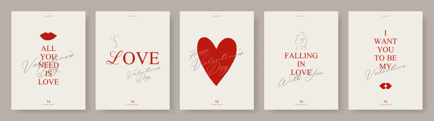 Love word lettering, calligraphy hand drawn heart. Valentine's day concept template, background. Card, poster, cover set. Modern design trendy minimal typography. Line drawing. Vector Illustration. - 702036097