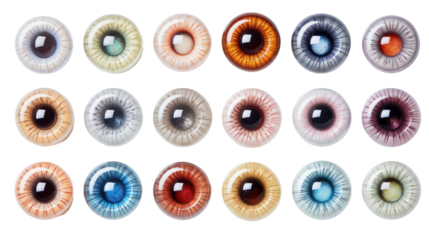 colorful collection Close-up of the pupil of the eye isolated on transparent background,png file