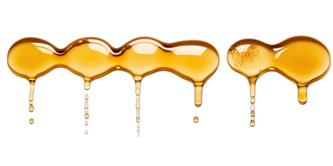 Different Droplets Gold Honey On Transparent Background