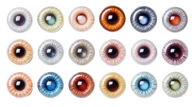 colorful collection Close-up of the pupil of the eye isolated on transparent background,png file
