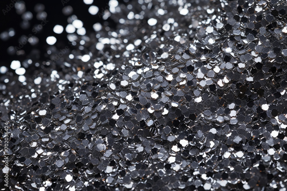 Aufkleber abstract black background with some smooth lines and sparkles in it, close-up detail of bright silve