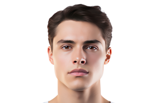Close-up photo of a handsome and healthy young man Face lift surgery and skin care concept Isolated on transparent background. PNG file.
