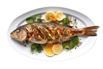 Grilled whole fish with spices Isolated on transparent background. PNG file.