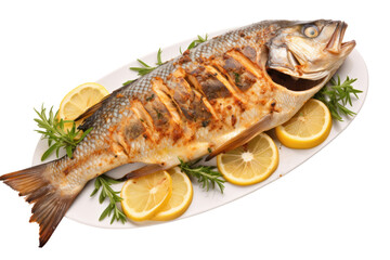 Grilled whole fish with spices Isolated on transparent background. PNG file.