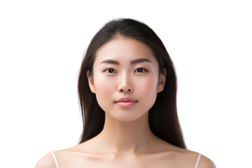 Beautiful Asian woman wearing Korean cosmetics Facial surgery Isolated on transparent background. PNG file.