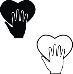 Honesty icon. Heart with hand sign. Hand on heart symbol. Allegiance and devotion logo. flat style. - obrazy, fototapety, plakaty
