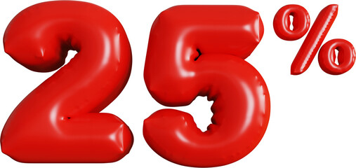 25% Discount 3D Rendering Red Balloon Text Label