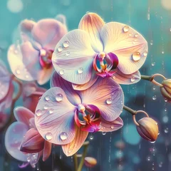 Abwaschbare Fototapete realistic pink orchid flower with rain drop © Wipada