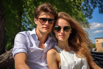 couple enjoying sunny day in park, love and relationships concept