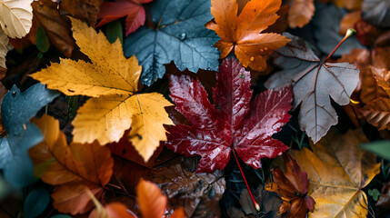 Naklejka na ściany i meble colorful fallen autumn leaves. generated by Ai.