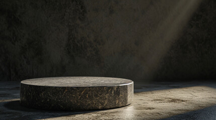 Empty elegant granite podium with sun light and granite background for product presentation. Created using generative AI.