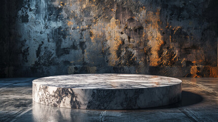 Blank space granite podium and wall for promote product advertisement. Created using generative AI.