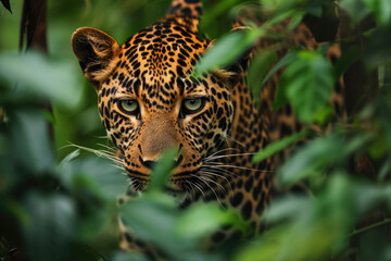 A leopard in stealth mode, moving gracefully through the dense foliage