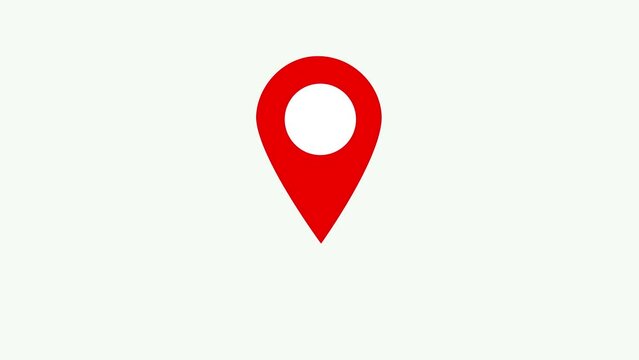 Looping animation of red color map location pin bouncing on white background. Location map pin pointer on GPS Map tracker animation. Appearing pointer for a map.