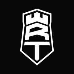 RT Letter Logo monogram hexagon shield shape up and down with crown castle isolated style design