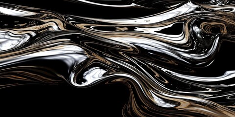 Black, white, silver liquid metal, abstract art wallpaper on dark background - obrazy, fototapety, plakaty