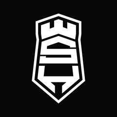 SH Letter Logo monogram hexagon shield shape up and down with crown castle isolated style design