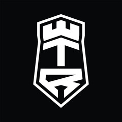 TR Letter Logo monogram hexagon shield shape up and down with crown castle isolated style design