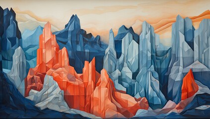 Retro style of mountain painting illustration, abstract colorful background