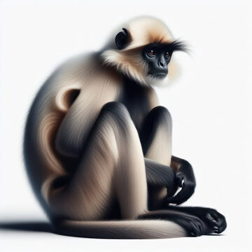 Flat Langur, monkey, Madras gray langur, langur chato, isolated White background