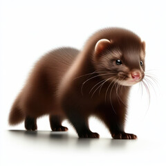 European mink, Mustela lutreola, vison europeo, Европейская норка, Isolated in a White background.