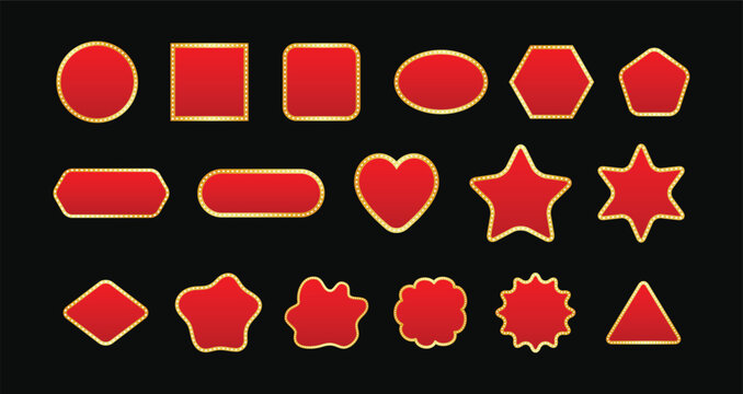 Set of red shape badge vector. Elegant shape with gold frame