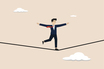 Balance, balanced business concept, equality of workload, balanced workload, employee fairness, entrepreneurs walking in balance on one tightrope.